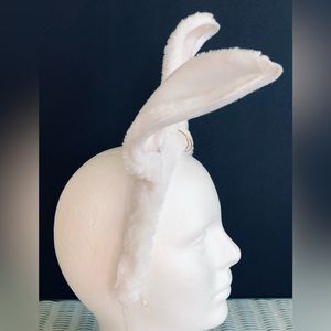 3pc set snowy White Fur Bunny ear headband, i fluffy tail & Bow tie